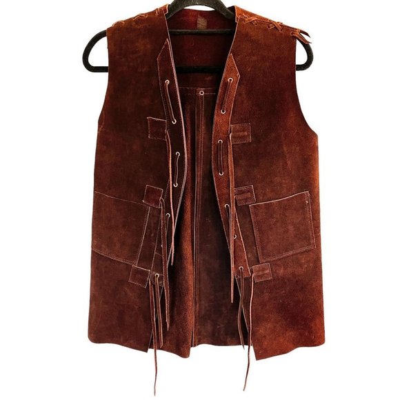 None Jackets & Blazers - 𝅺VINTAGE Western 60's/70's Lace Up Leather/Suede Vest Hippie Rodeo Unisex